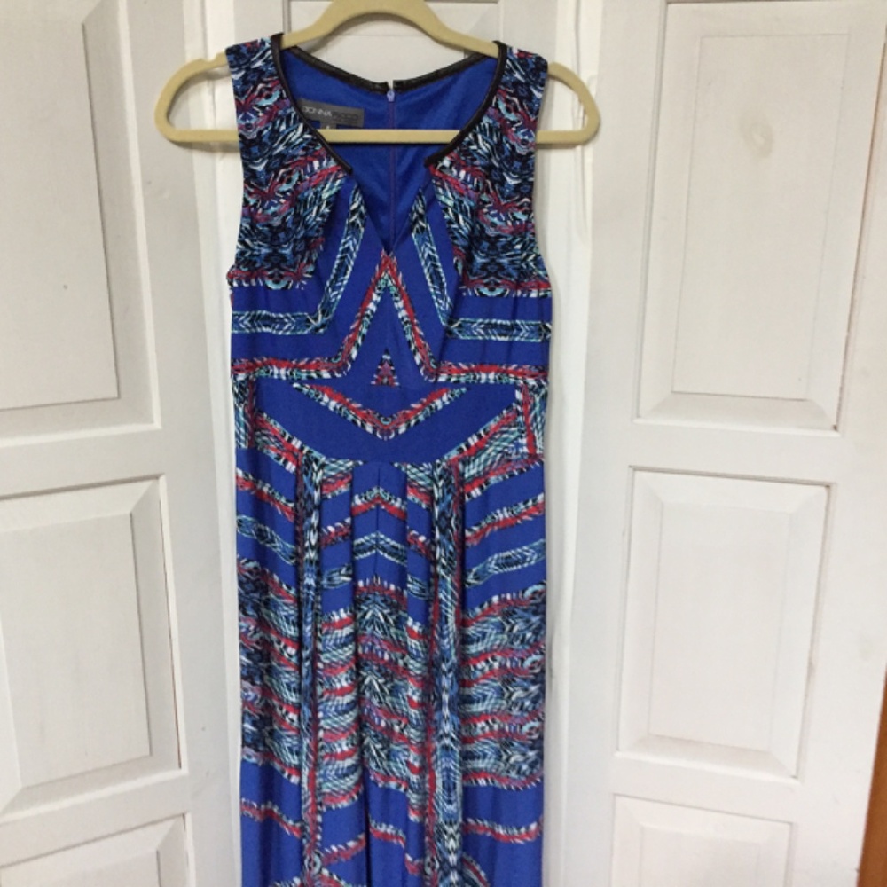 Donna Ricco Sleeveless Blue and Red Tribal Patterned Dress - Picture 3 of 15